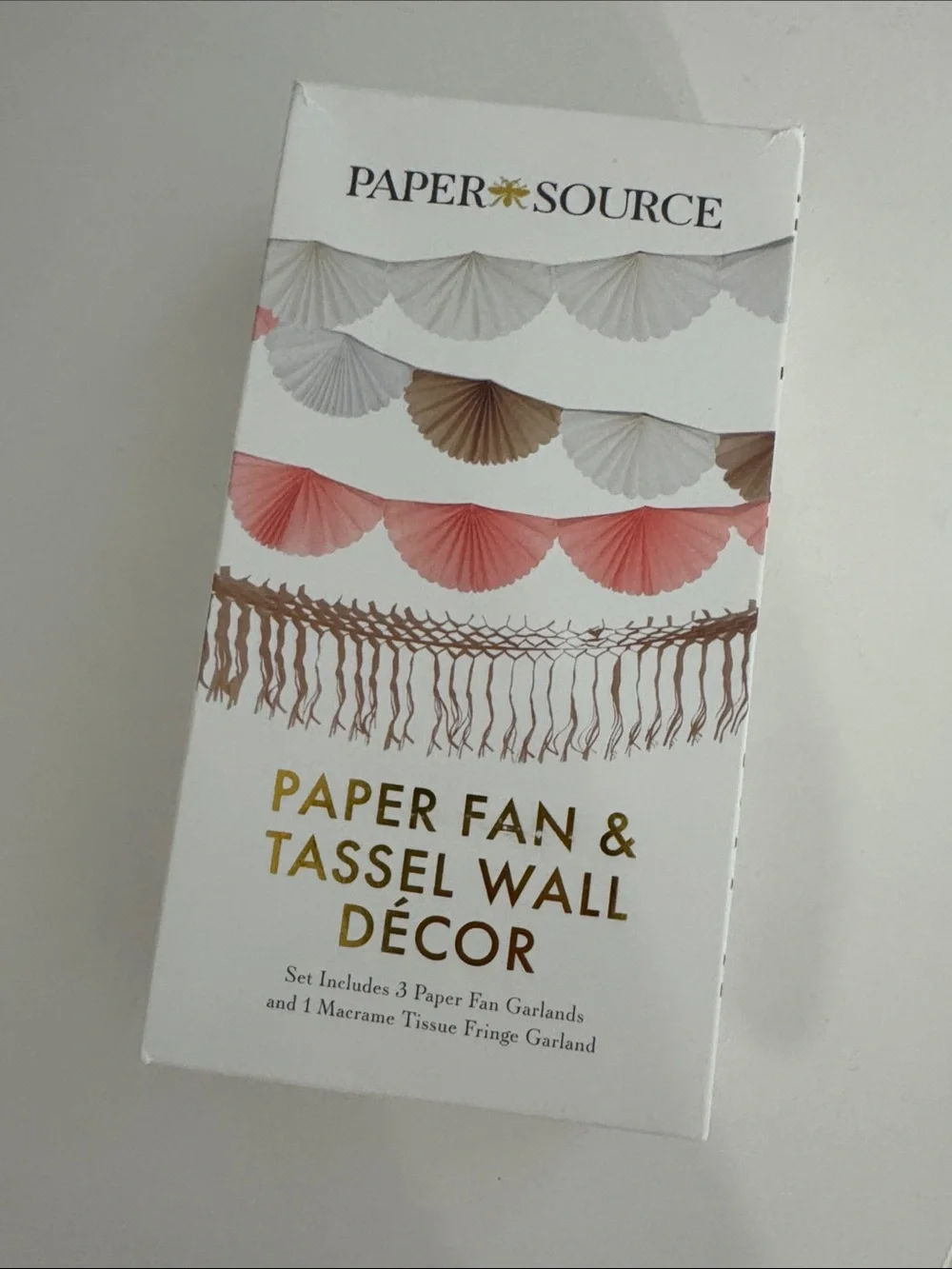 Paper Source Coral, White & Tan Paper Fan and Tassel Garland